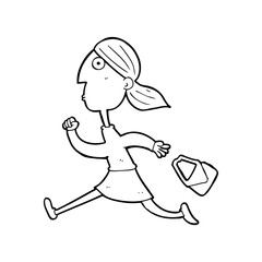line drawing cartoon  running woman stressed