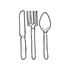 line drawing cartoon  knife fork spoon