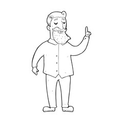 line drawing cartoon  bearded man with idea