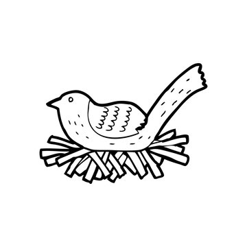 recommend clip art: line drawing cartoon  bird on nest