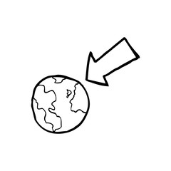 line drawing cartoon  arrow pointing at earth