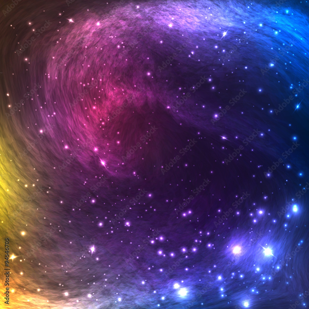 Wall mural colorful space galaxy background with light, shining stars and nebula. vector illustration for artwo
