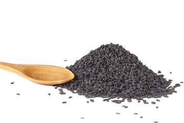 Pile of black sesame seeds isolated