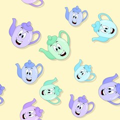 Seamless funny kettles pattern with drop shadow