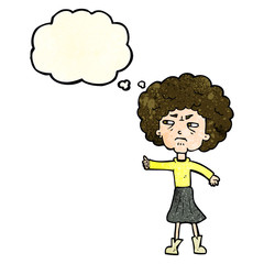 cartoon annoyed old woman with thought bubble