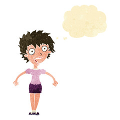 cartoon excited woman with thought bubble