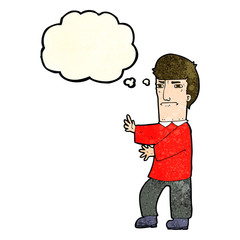 cartoon grumpy man with thought bubble