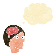 cartoon head with brain symbol with thought bubble