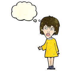 cartoon shocked woman with thought bubble