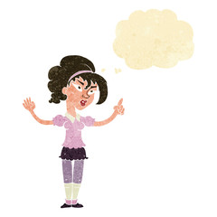 cartoon woman with idea with thought bubble