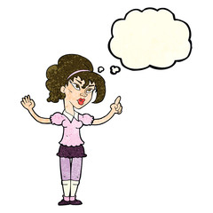 cartoon woman with idea with thought bubble