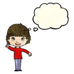 cartoon woman with idea with thought bubble