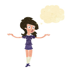 cartoon confused pretty girl with thought bubble