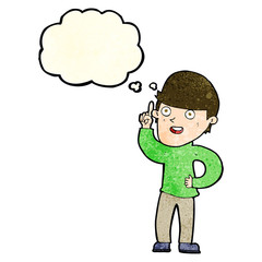 cartoon boy with idea with thought bubble