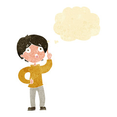 cartoon boy with idea with thought bubble