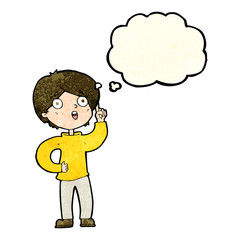 cartoon boy with idea with thought bubble
