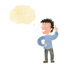 cartoon boy with idea with thought bubble
