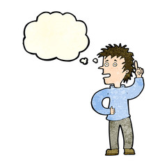 cartoon boy with idea with thought bubble