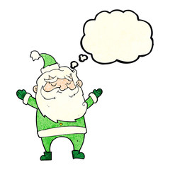 cartoon happy santa claus with thought bubble