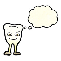 cartoon yellowing  tooth with thought bubble