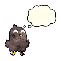 funny cartoon bird with thought bubble