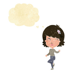 cartoon pretty woman dancing with thought bubble