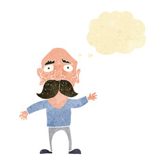 cartoon worried old man with thought bubble