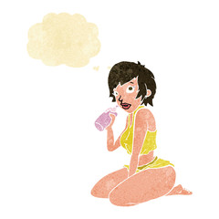 cartoon sexy gym girl with thought bubble