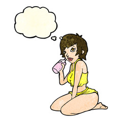 cartoon sexy gym girl with thought bubble
