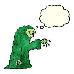 cartoon spooky halloween costume with thought bubble