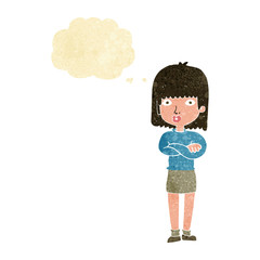 cartoon impatient woman with thought bubble