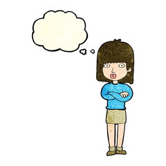 cartoon impatient woman with thought bubble
