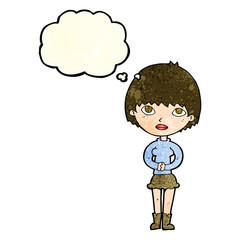 cartoon woman waiting patiently with thought bubble