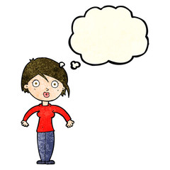 cartoon surprised woman with thought bubble
