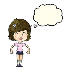 cartoon happy pretty woman  with thought bubble