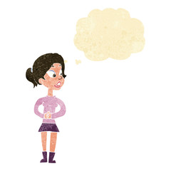 cartoon girl talking with thought bubble