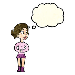 cartoon girl talking with thought bubble