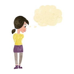 cartoon pretty girl with thought bubble