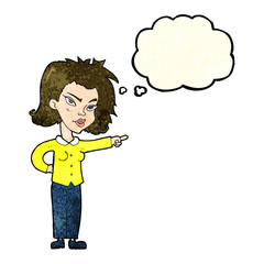 cartoon woman pointing with thought bubble