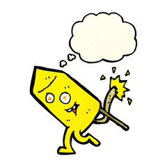 cartoon funny firework character with thought bubble