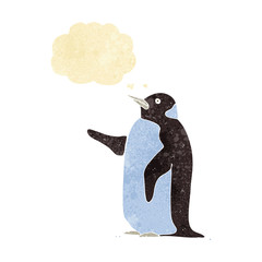 cartoon penguin with thought bubble