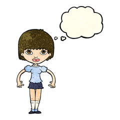 cartoon girl with thought bubble