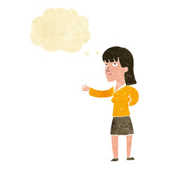 cartoon woman explaining with thought bubble