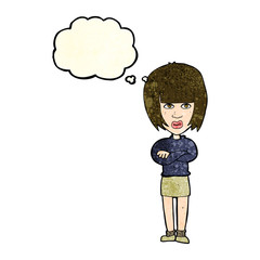 cartoon annoyed woman with thought bubble