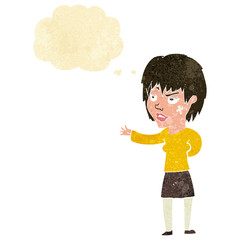 cartoon woman with sticking plaster on face with thought bubble