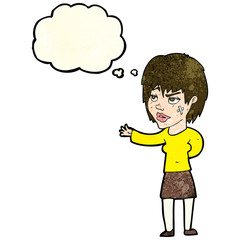 cartoon woman with sticking plaster on face with thought bubble