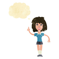cartoon tough woman with idea with thought bubble