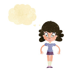 cartoon pretty woman with thought bubble