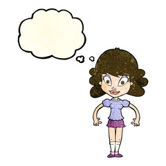 cartoon pretty woman with thought bubble
