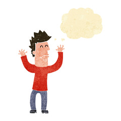 cartoon stressed man with thought bubble